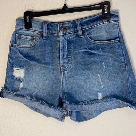 Rip curl fly button up distressed 5 juniors denim summer shorts high rise surf - Picture 1 of 9